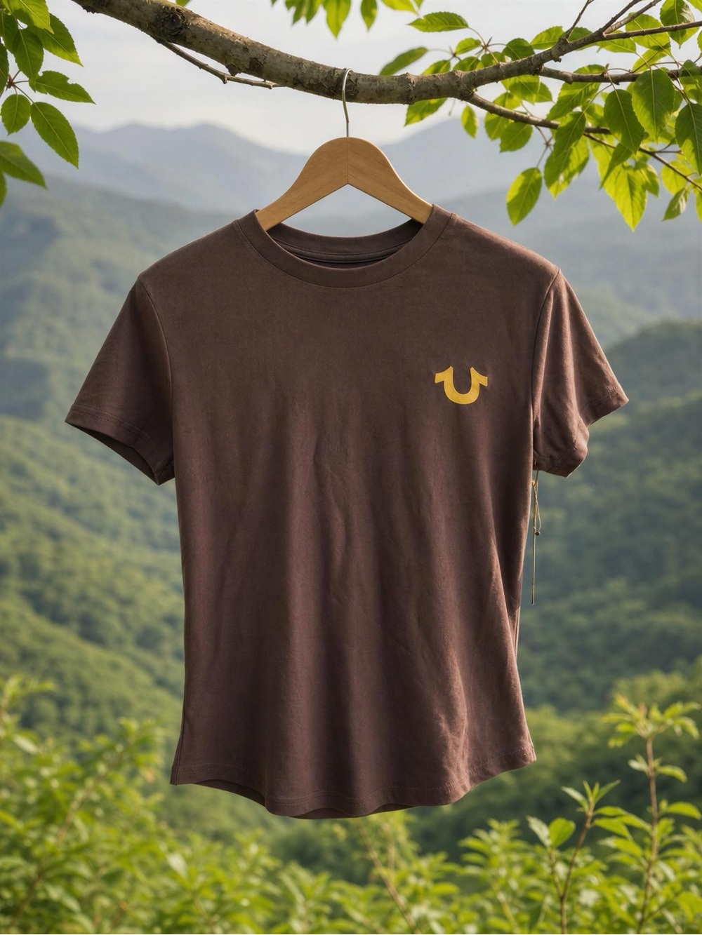 True Religion Brown Tee SzLarge Rhinestone Gold Graphic  Horseshoe NWT